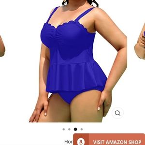 NWT Cute Ruffle Hem Plus Size Tankini Swimsuits For Curvy Women-Royal Blue